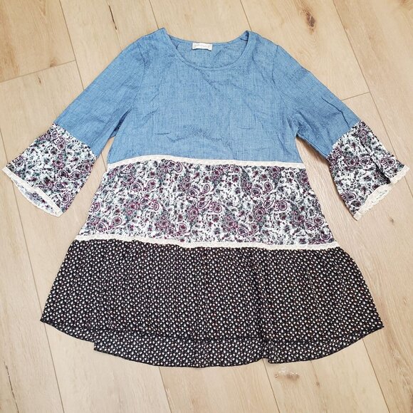 Altard State Womens Tunic Dress L Tiered Block Boho Patchwork Print Mix $60 New - Picture 2 of 16